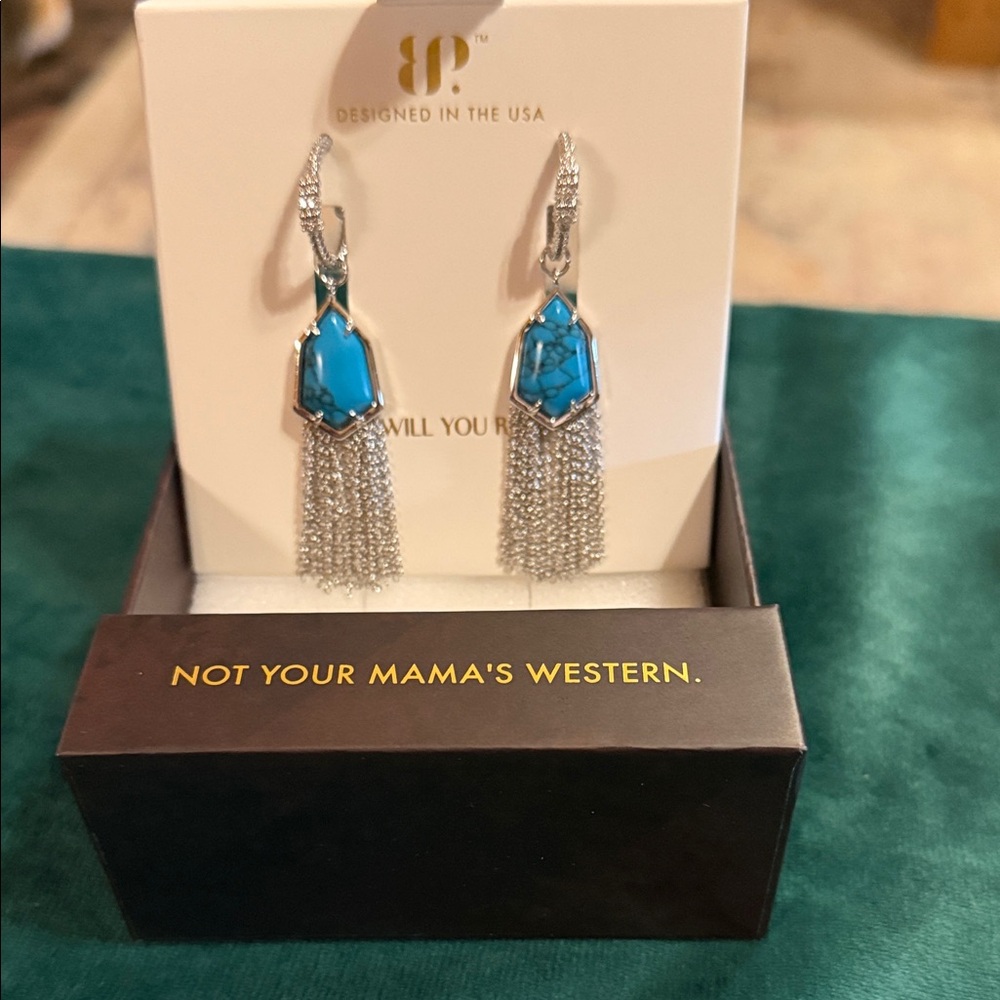 Not Your Mama's Western Turquoise Stone Tassel Drop Earrings